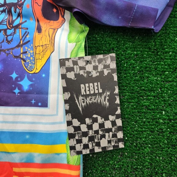 Rebel Vengeance Hawaiian Shirt‎ Mens XL Multicolor Button Up Beach Skull NWT - Picture 3 of 10